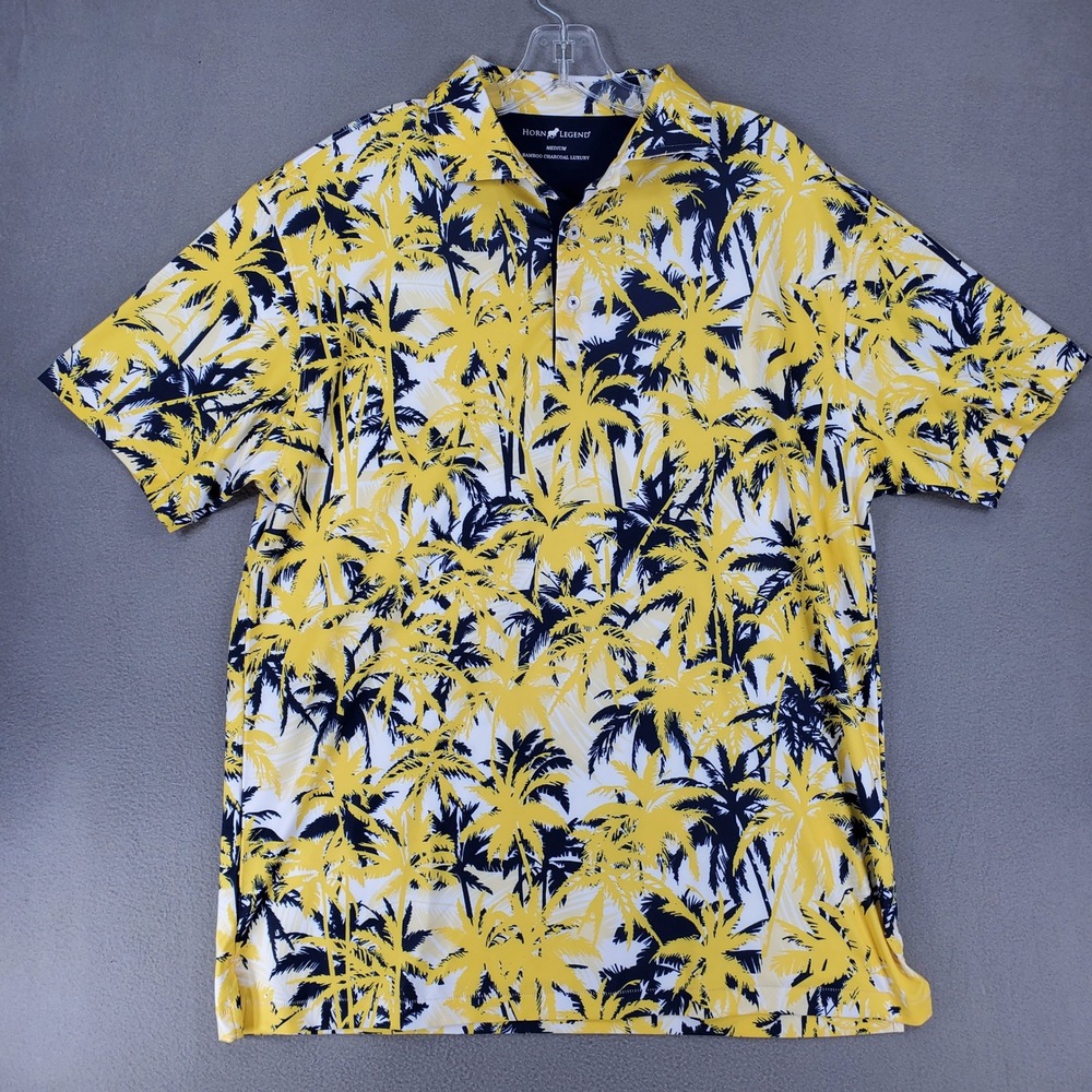 Horn Legend Performance Polo M Yellow Tropical Palm Tree Bamboo Charcoal Luxury